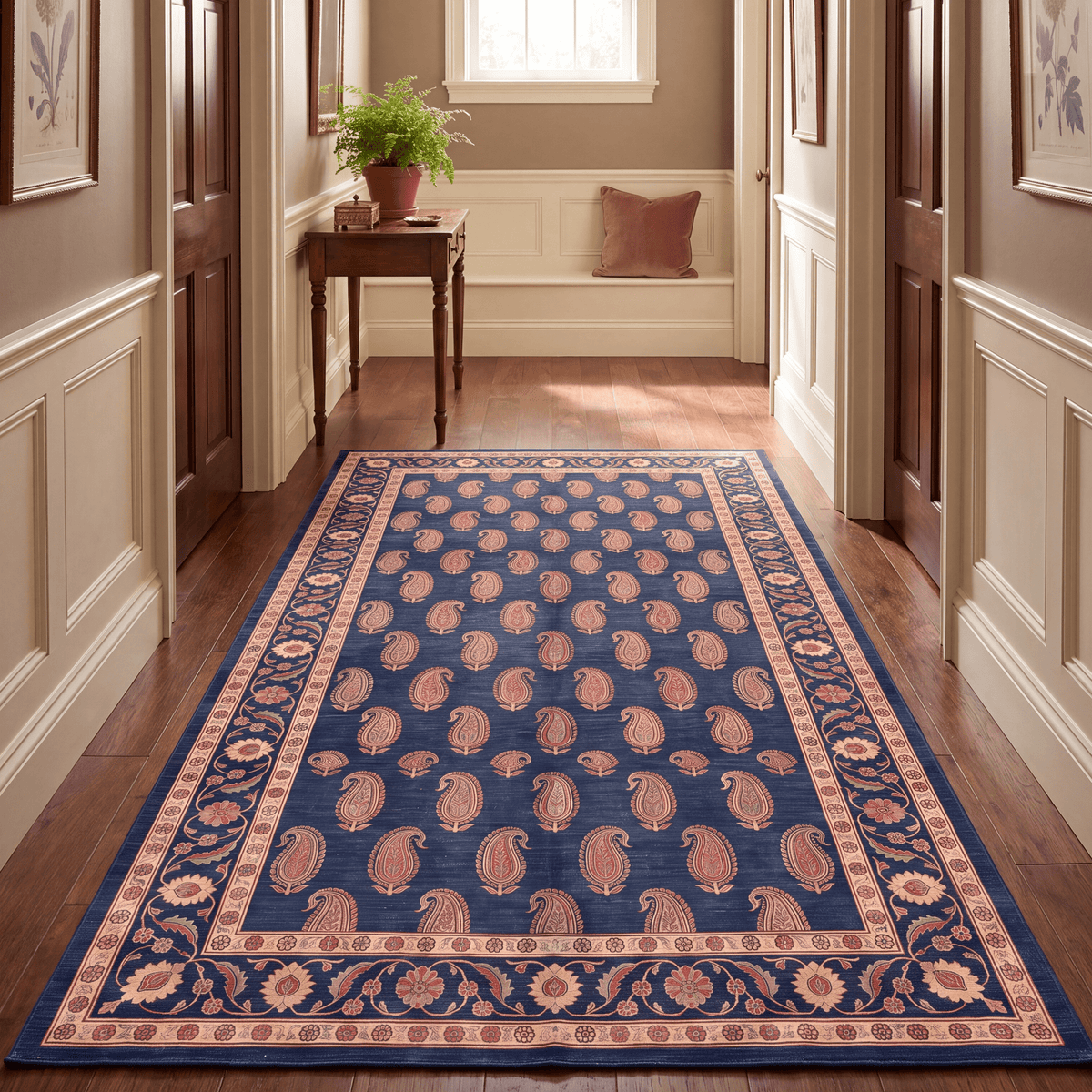 Quarry2 Traditional Floral Border Indigo Ivory Red Washable Indoor Outdoor Rug - RugzellaDigital Print RugRugzellaRugzellaBBB438-RECT-24x47-60x120cmRGZLLA99716Rectangle2' x 3'11" (60x120 cm)RUNNER | Quarry2 runner hallway