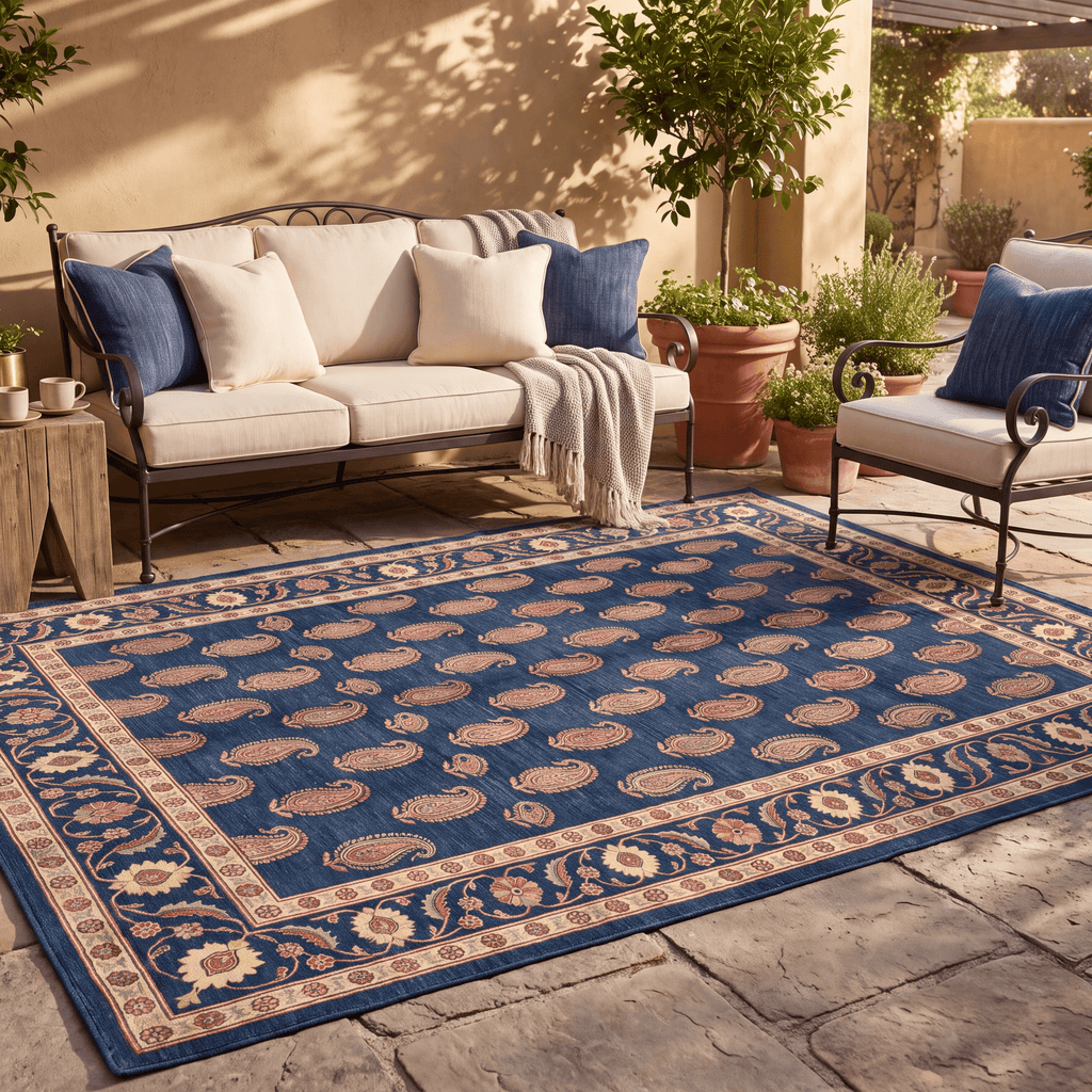 Quarry2 Traditional Floral Border Indigo Ivory Red Washable Indoor Outdoor Rug - RugzellaDigital Print RugRugzellaRugzellaBBB438-RECT-24x47-60x120cmRGZLLA99716Rectangle2' x 3'11" (60x120 cm)RECTANGLE | Quarry2 rectangle outdoor