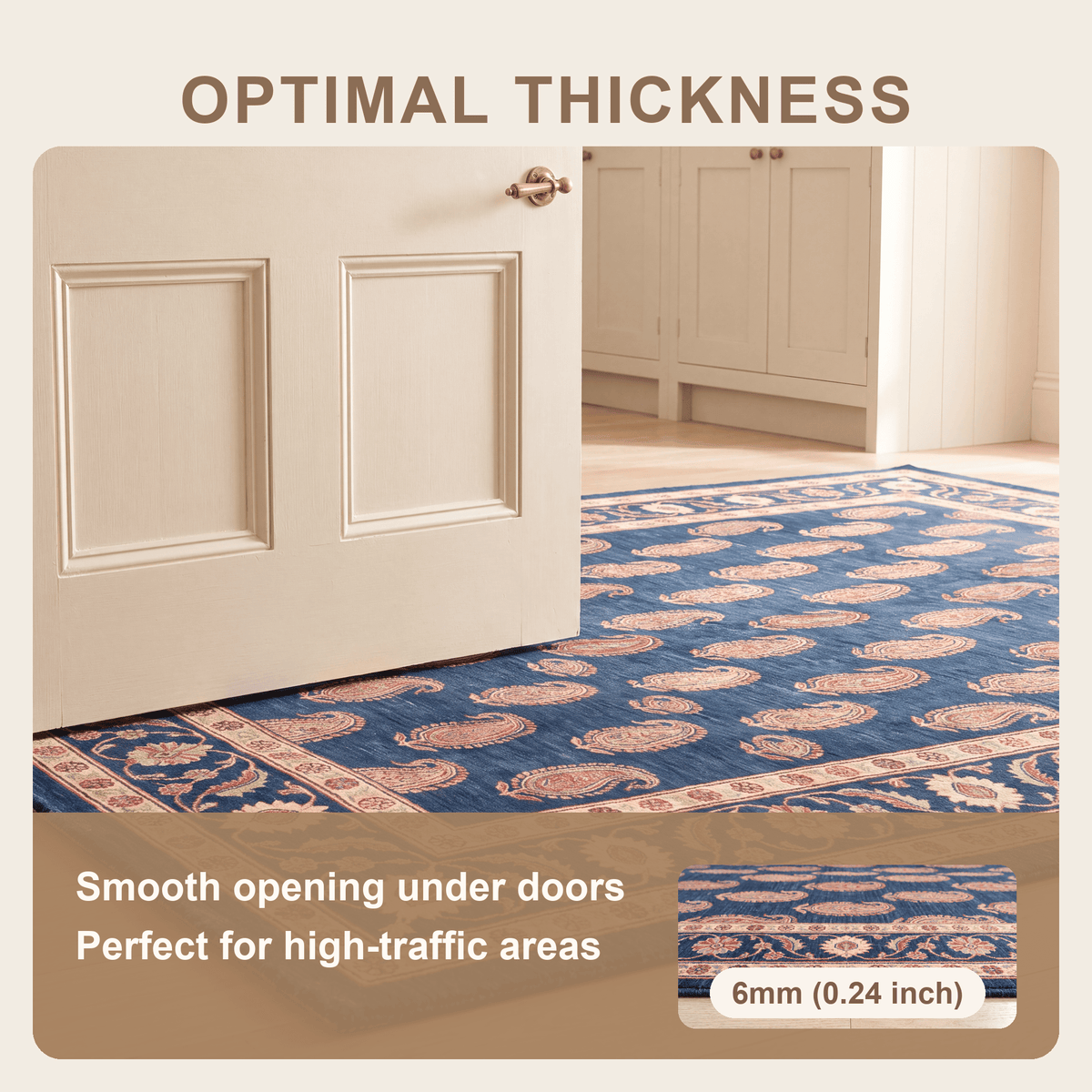 Quarry2 Traditional Floral Border Indigo Ivory Red Washable Indoor Outdoor Rug - RugzellaDigital Print RugRugzellaRugzellaBBB438-RECT-24x47-60x120cmRGZLLA99716Rectangle2' x 3'11" (60x120 cm)SHARED | Quarry2 feature thickness