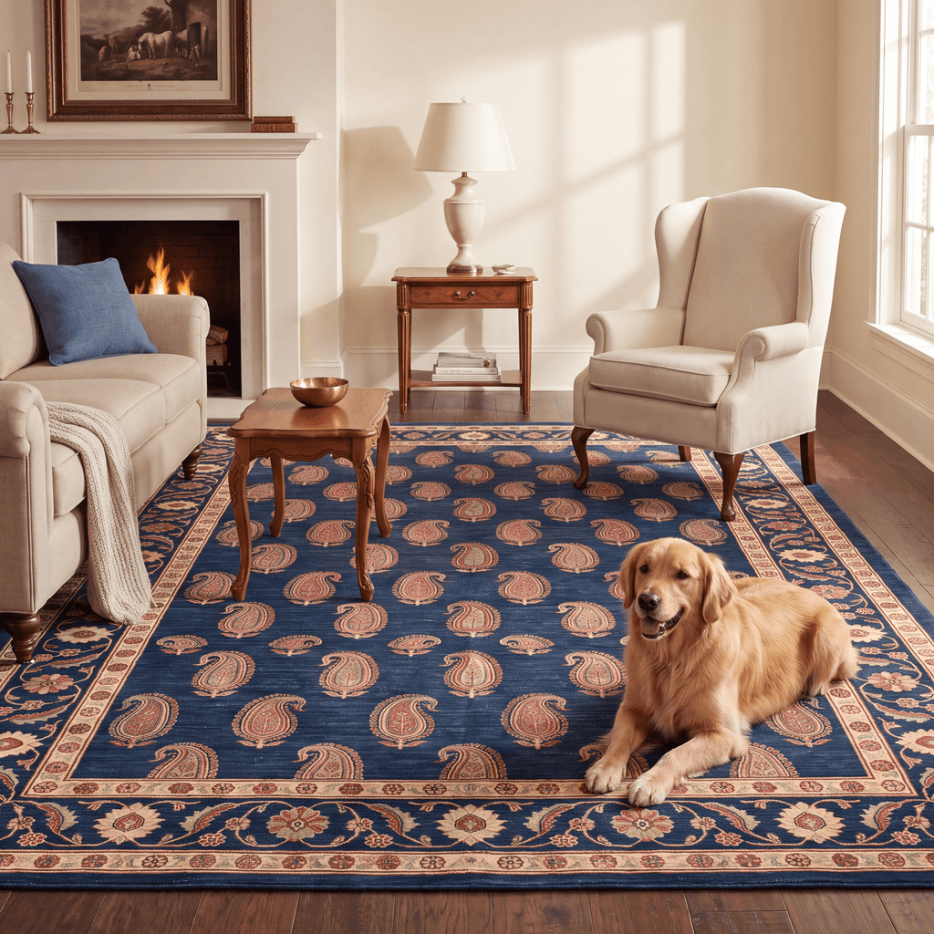 Quarry2 Traditional Floral Border Indigo Ivory Red Washable Indoor Outdoor Rug - RugzellaDigital Print RugRugzellaRugzellaBBB438-RECT-24x47-60x120cmRGZLLA99716Rectangle2' x 3'11" (60x120 cm)RECTANGLE | Quarry2 rectangle livingroom