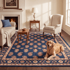 Quarry2 Traditional Floral Border Indigo Ivory Red Washable Indoor Outdoor Rug - RugzellaDigital Print RugRugzellaRugzellaBBB438-RECT-24x47-60x120cmRGZLLA99716Rectangle2' x 3'11" (60x120 cm)RECTANGLE | Quarry2 rectangle livingroom