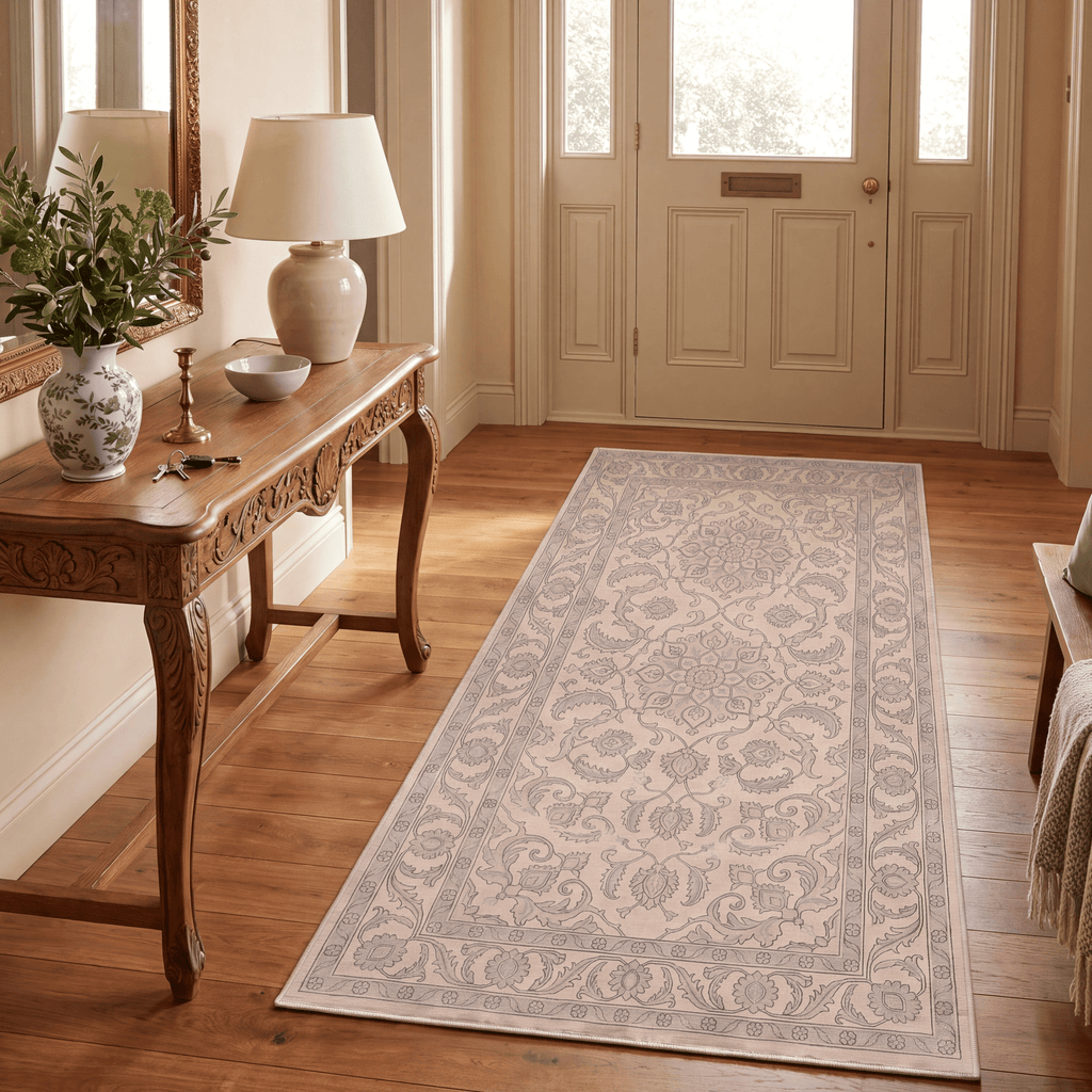 Ravine2 Traditional Overdyed Distressed Medallion Beige Grey Blush Washable Indoor Outdoor Rug - RugzellaDigital Print RugRugzellaRugzellaBBB439-RECT-24x47-60x120cmRGZLLA100051Rectangle2' x 3'11" (60x120 cm)RUNNER | Ravine2 runner entryway
