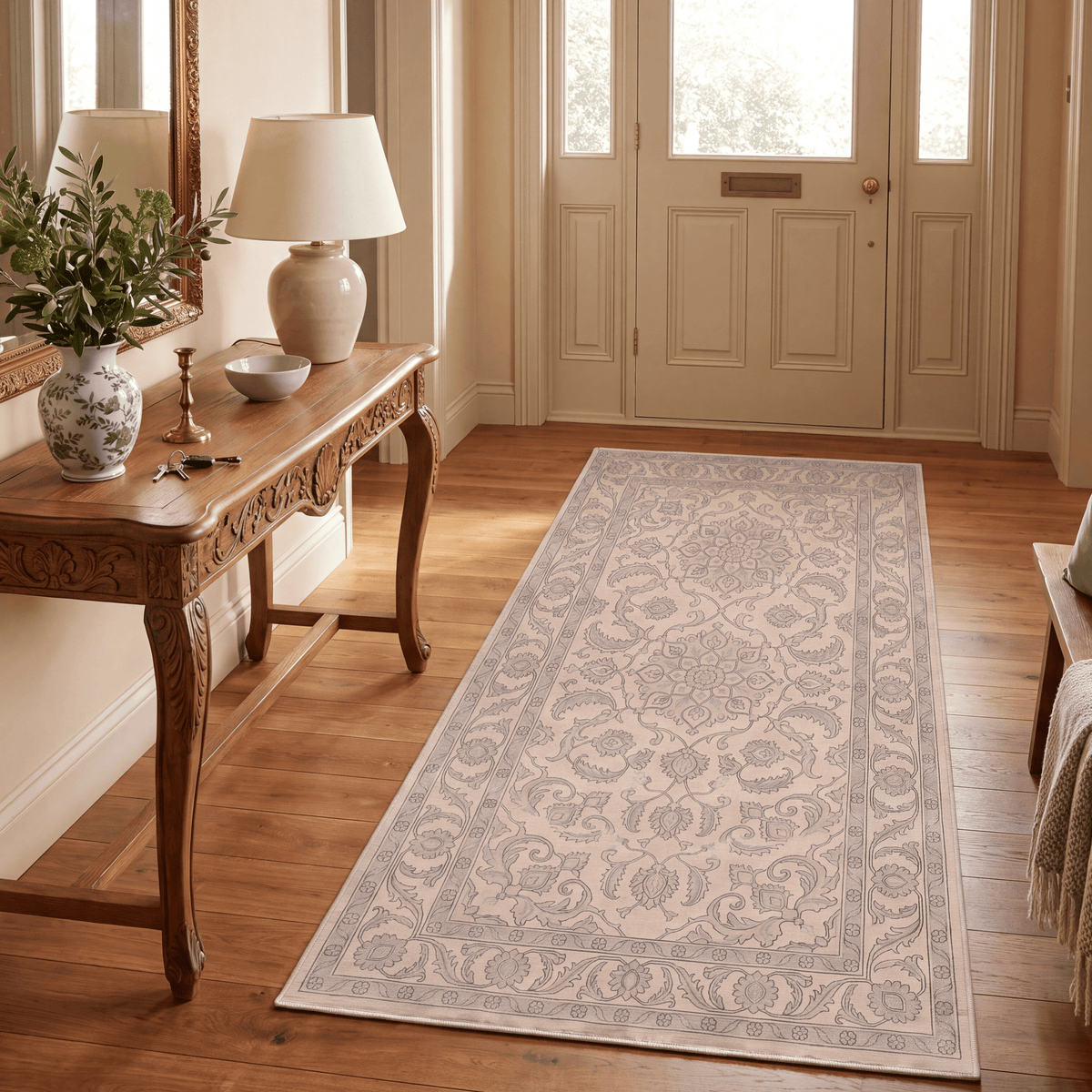 Ravine2 Traditional Overdyed Distressed Medallion Beige Grey Blush Washable Indoor Outdoor Rug - RugzellaDigital Print RugRugzellaRugzellaBBB439-RECT-24x47-60x120cmRGZLLA100051Rectangle2' x 3'11" (60x120 cm)RUNNER | Ravine2 runner entryway