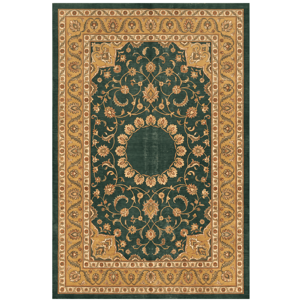 Reef2 Traditional Medallion Bordered Persian Style Forest Green Gold Cream Washable Indoor Outdoor Entryway Rug - RugzellaDigital Print RugRugzellaRugzellaBBB393-RECT-24x47-60x120cmRGZLLA114121Rectangle2' x 3'11" (60x120 cm)RECTANGLE | HERO | Reef2 rectangle