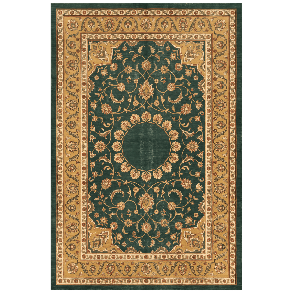 Reef2 Traditional Medallion Bordered Persian Style Forest Green Gold Cream Washable Indoor Outdoor Entryway Rug - RugzellaDigital Print RugRugzellaRugzellaBBB393-RECT-24x47-60x120cmRGZLLA114121Rectangle2' x 3'11" (60x120 cm)RECTANGLE | HERO | Reef2 rectangle