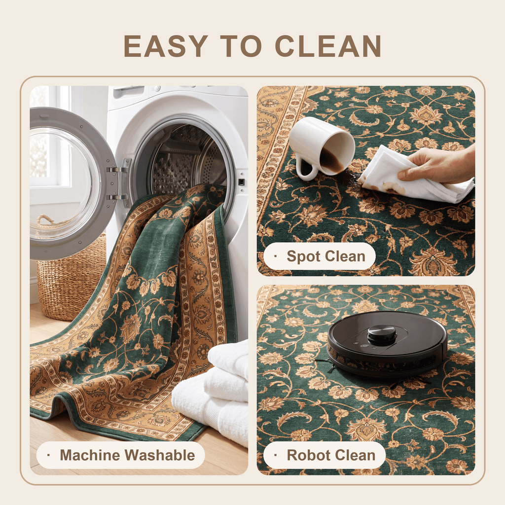 Reef2 Traditional Medallion Bordered Persian Style Forest Green Gold Cream Washable Indoor Outdoor Entryway Rug - RugzellaDigital Print RugRugzellaRugzellaBBB393-RECT-24x47-60x120cmRGZLLA114121Rectangle2' x 3'11" (60x120 cm)SHARED | Reef2 feature clean
