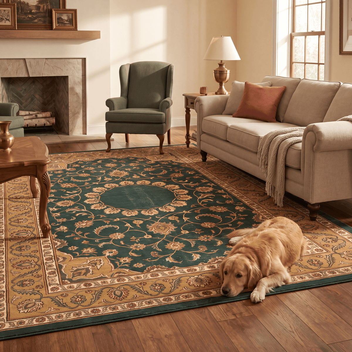 Reef2 Traditional Medallion Bordered Persian Style Forest Green Gold Cream Washable Indoor Outdoor Entryway Rug - RugzellaDigital Print RugRugzellaRugzellaBBB393-RECT-24x47-60x120cmRGZLLA114121Rectangle2' x 3'11" (60x120 cm)RECTANGLE | Reef2 rectangle livingroom