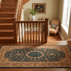 Reef2 Traditional Medallion Bordered Persian Style Forest Green Gold Cream Washable Indoor Outdoor Entryway Rug - RugzellaDigital Print RugRugzellaRugzellaBBB393-RECT-24x47-60x120cmRGZLLA114121Rectangle2' x 3'11" (60x120 cm)RUNNER | Reef2 runner staircase
