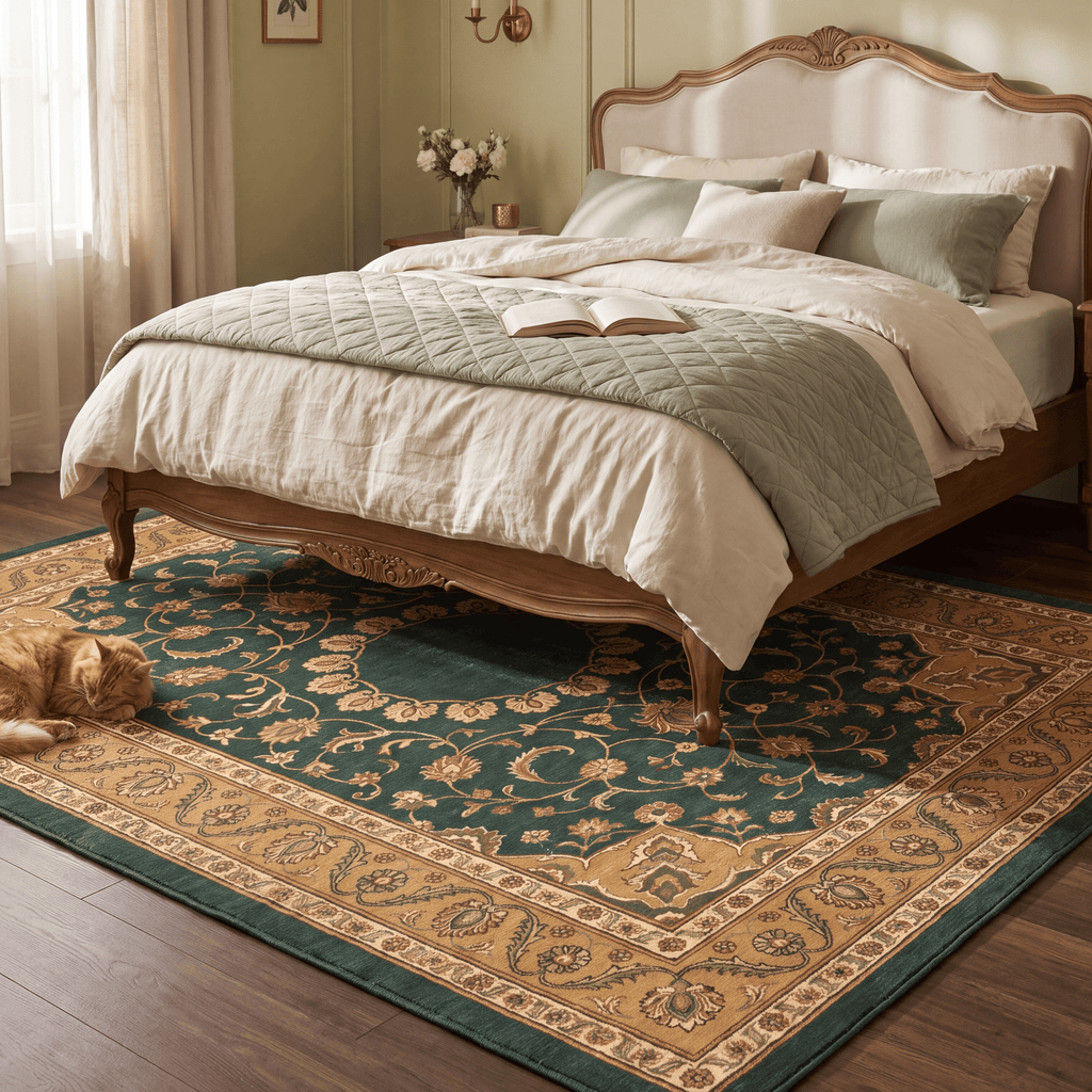 Reef2 Traditional Medallion Bordered Persian Style Forest Green Gold Cream Washable Indoor Outdoor Entryway Rug - RugzellaDigital Print RugRugzellaRugzellaBBB393-RECT-24x47-60x120cmRGZLLA114121Rectangle2' x 3'11" (60x120 cm)RECTANGLE | Reef2 rectangle bedroom
