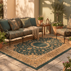 Reef2 Traditional Medallion Bordered Persian Style Forest Green Gold Cream Washable Indoor Outdoor Entryway Rug - RugzellaDigital Print RugRugzellaRugzellaBBB393-RECT-24x47-60x120cmRGZLLA114121Rectangle2' x 3'11" (60x120 cm)RECTANGLE | Reef2 rectangle outdoor