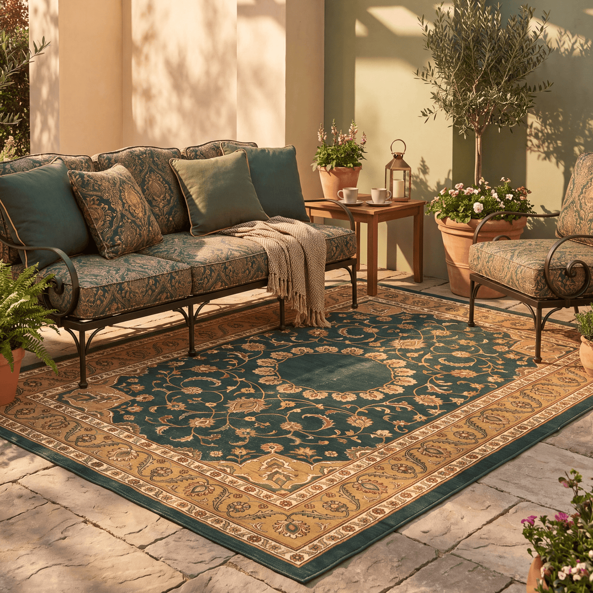 Reef2 Traditional Medallion Bordered Persian Style Forest Green Gold Cream Washable Indoor Outdoor Entryway Rug - RugzellaDigital Print RugRugzellaRugzellaBBB393-RECT-24x47-60x120cmRGZLLA114121Rectangle2' x 3'11" (60x120 cm)RECTANGLE | Reef2 rectangle outdoor