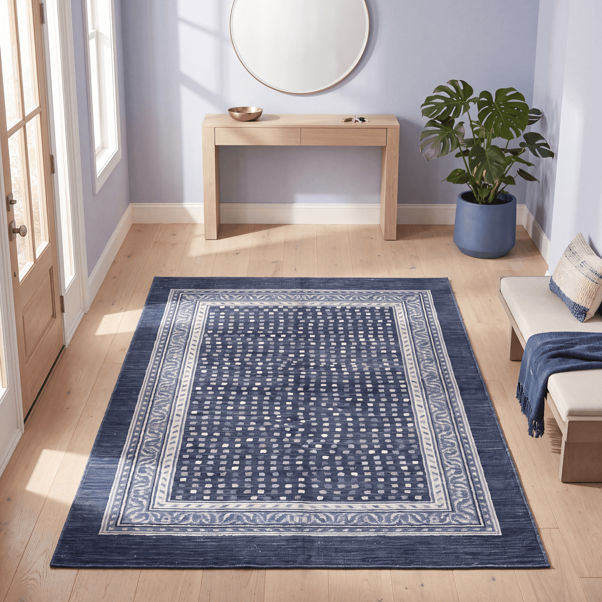 Riding Modern Speckled Mosaic Dot Indigo Blue Chalk White Washable Indoor Outdoor Entryway Rug - RugzellaDigital Print RugRugzellaRugzellaBBB467-RECT-24x47-60x120cmRGZLLA143936Rectangle2' x 3'11" (60x120 cm)RECTANGLE | Riding rectangle entryway