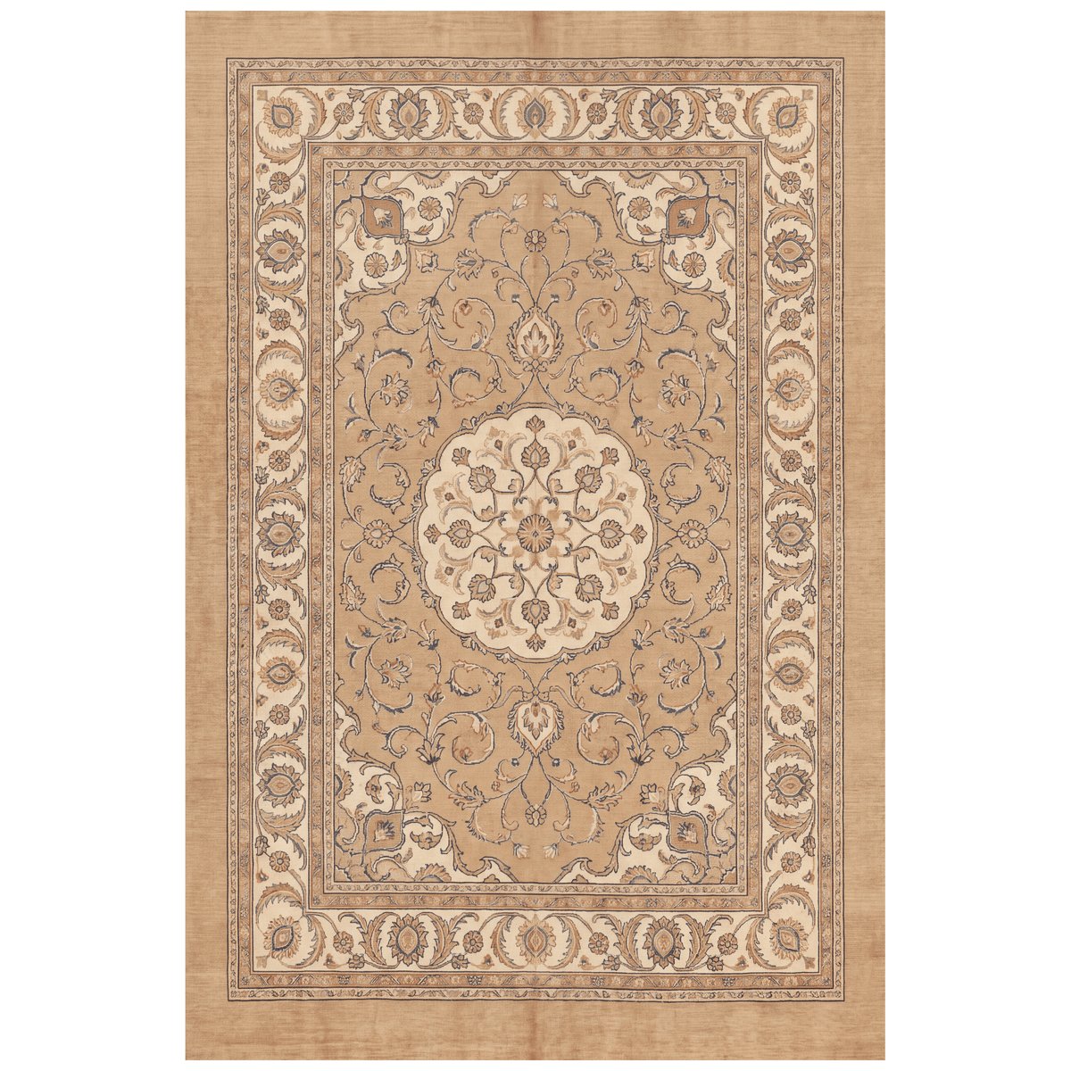 Rill2 Traditional Medallion Border Camel Cream Indigo Washable Indoor Outdoor Rug - RugzellaDigital Print RugRugzellaRugzellaBBB440-RECT-24x47-60x120cmRGZLLA100386Rectangle2' x 3'11" (60x120 cm)RECTANGLE | HERO | Rill2 rectangle