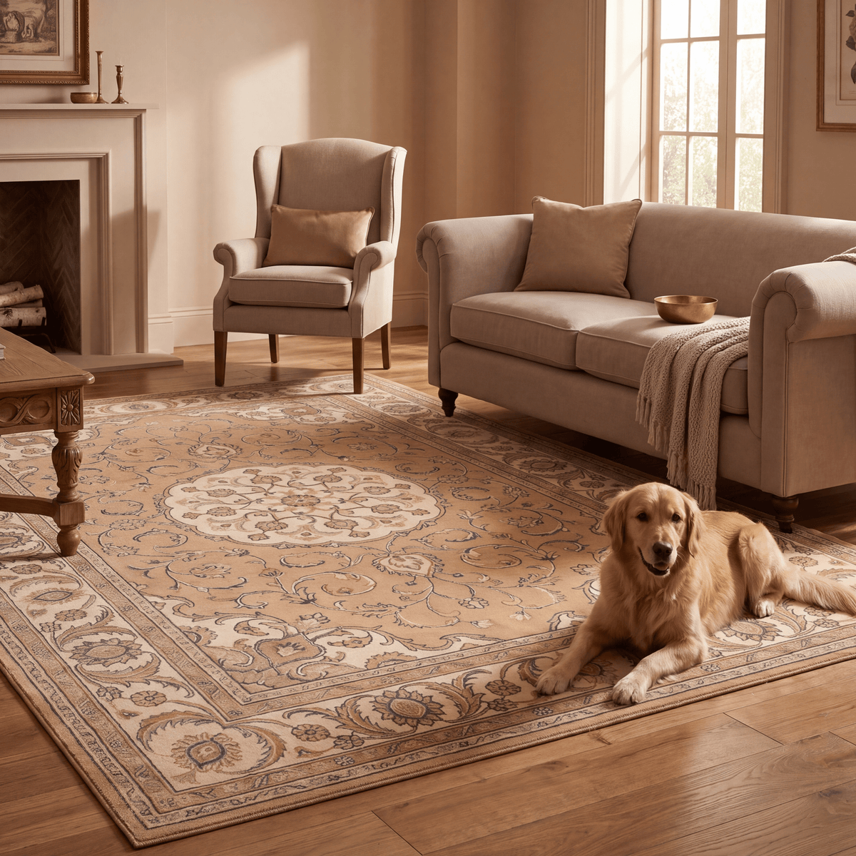 Rill2 Traditional Medallion Border Camel Cream Indigo Washable Indoor Outdoor Rug - RugzellaDigital Print RugRugzellaRugzellaBBB440-RECT-24x47-60x120cmRGZLLA100386Rectangle2' x 3'11" (60x120 cm)RECTANGLE | Rill2 rectangle livingroom