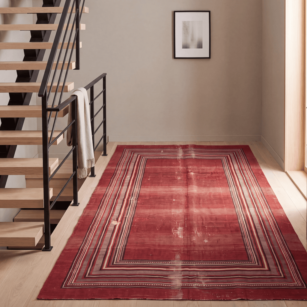 Ripple2 Modern Minimalist Border Abrash Ember Rust Ink Bone Washable Indoor Outdoor Rug - RugzellaDigital Print RugRugzellaRugzellaBBB389-RECT-24x47-60x120cmRGZLLA113116Rectangle2' x 3'11" (60x120 cm)RUNNER | Ripple2 runner staircase
