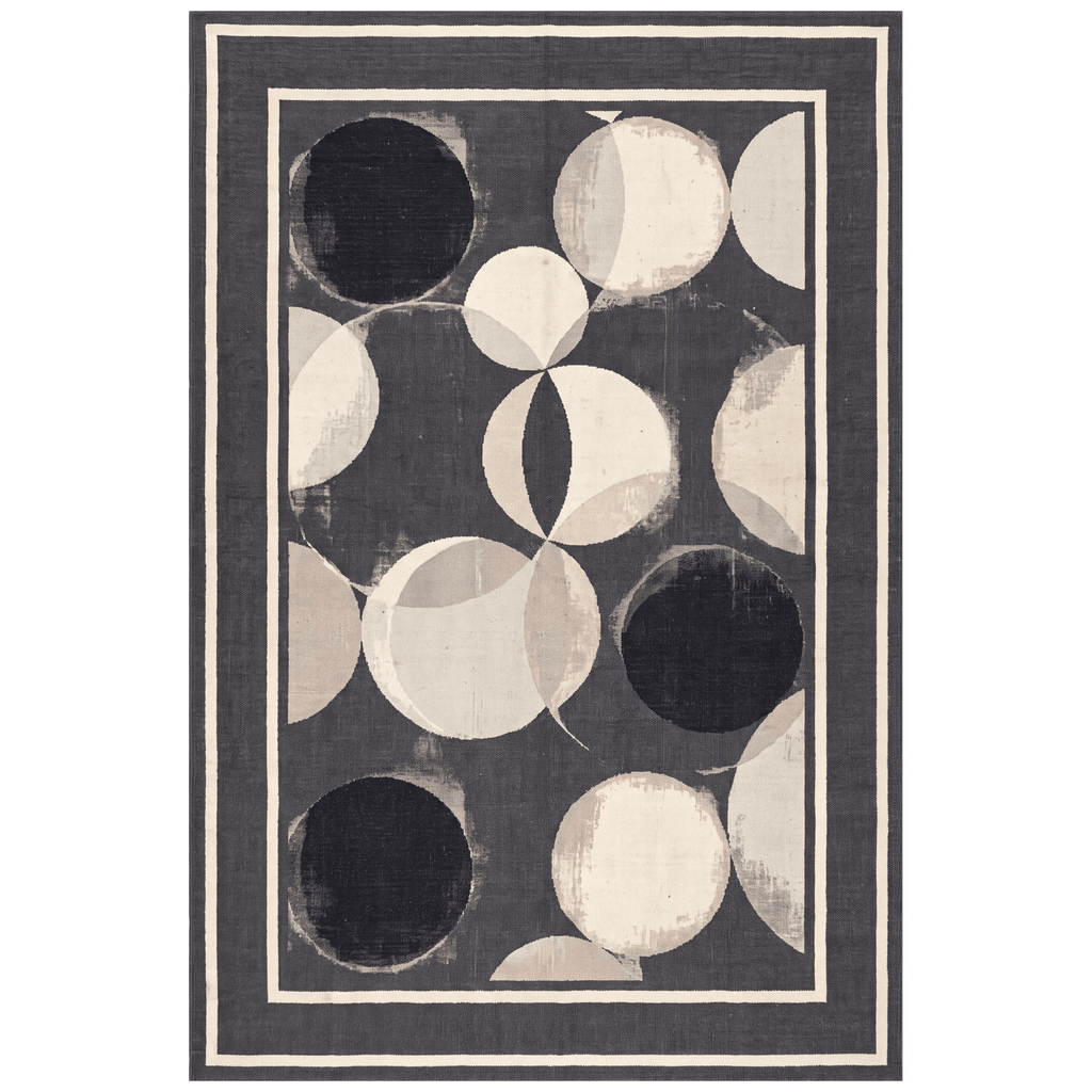 Sandfield Modern Overlapping Circles Charcoal Ink Ecru Washable Indoor Outdoor Entryway Rug - RugzellaDigital Print RugRugzellaRugzellaBBB470-RECT-24x47-60x120cmRGZLLA144941Rectangle2' x 3'11" (60x120 cm)RECTANGLE | HERO | Sandfield rectangle