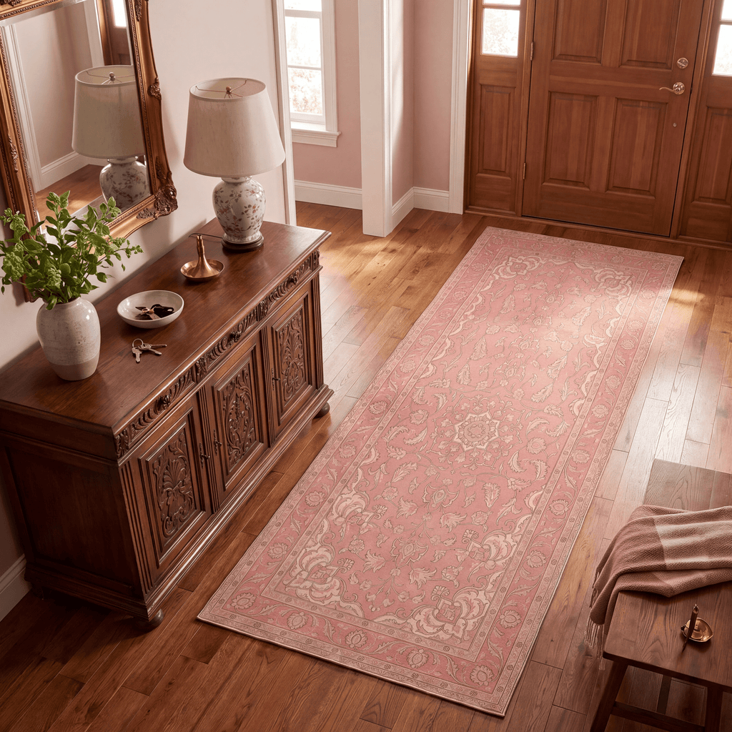 Scarp2 Traditional Oriental Style Medallion Rose Madder Cream Washable Indoor Outdoor Entryway Rug - RugzellaDigital Print RugRugzellaRugzellaBBB442-RECT-24x47-60x120cmRGZLLA137571Rectangle2' x 3'11" (60x120 cm)RUNNER | Scarp2 runner entryway
