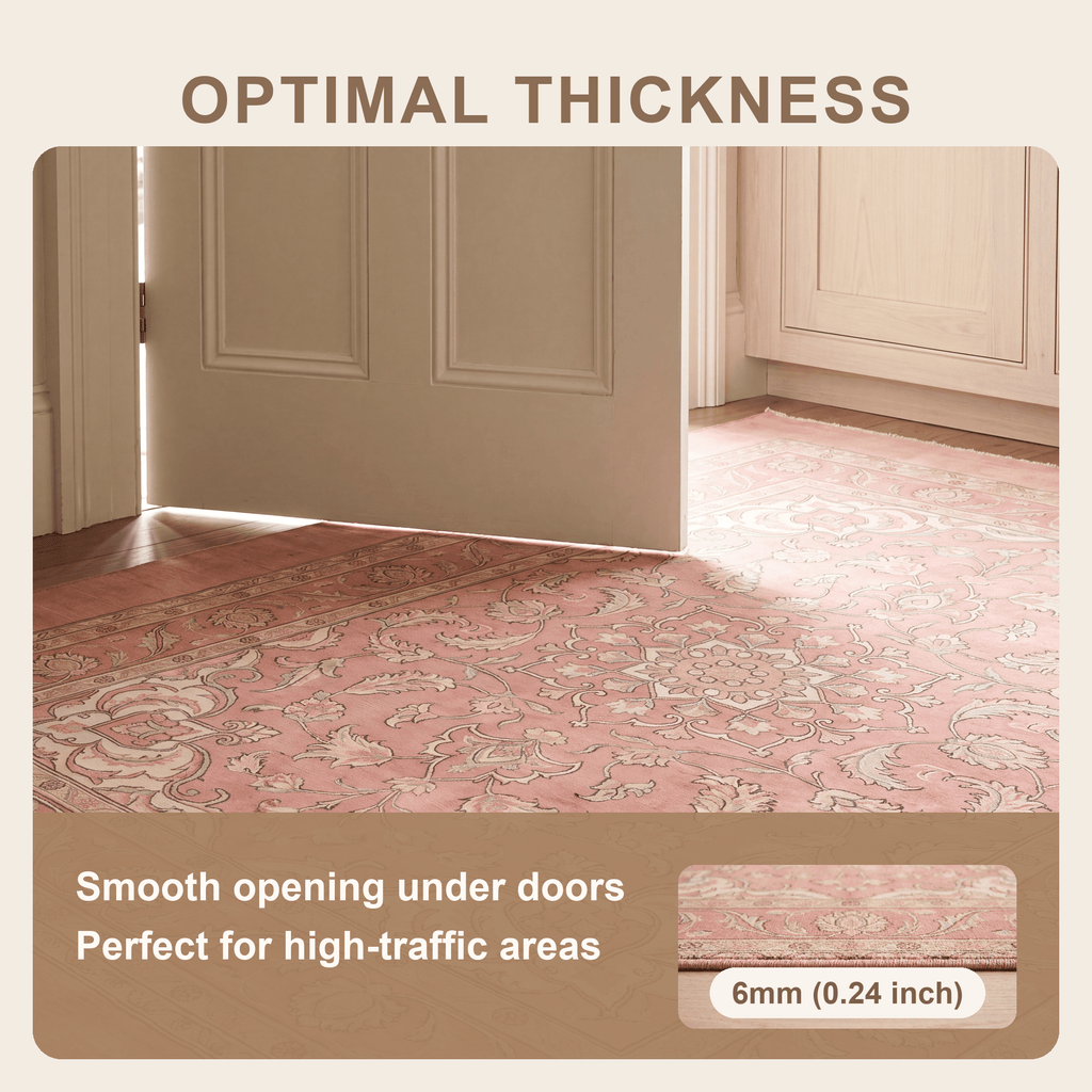 Scarp2 Traditional Oriental Style Medallion Rose Madder Cream Washable Indoor Outdoor Entryway Rug - RugzellaDigital Print RugRugzellaRugzellaBBB442-RECT-24x47-60x120cmRGZLLA137571Rectangle2' x 3'11" (60x120 cm)SHARED | Scarp2 feature thickness