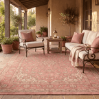 Scarp2 Traditional Oriental Style Medallion Rose Madder Cream Washable Indoor Outdoor Entryway Rug - RugzellaDigital Print RugRugzellaRugzellaBBB442-RECT-24x47-60x120cmRGZLLA137571Rectangle2' x 3'11" (60x120 cm)RECTANGLE | Scarp2 rectangle outdoor