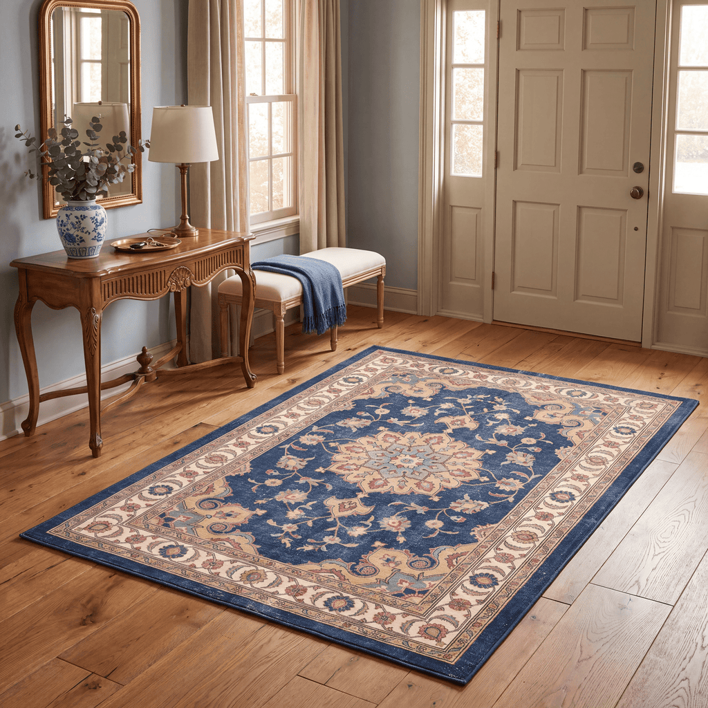 Seatown Traditional Distressed Medallion Indigo Ivory Madder Red Washable Indoor Outdoor Entryway Rug - RugzellaDigital Print RugRugzellaRugzellaBBB471-RECT-24x47-60x120cmRGZLLA140251Rectangle2' x 3'11" (60x120 cm)RECTANGLE | Seatown rectangle entryway