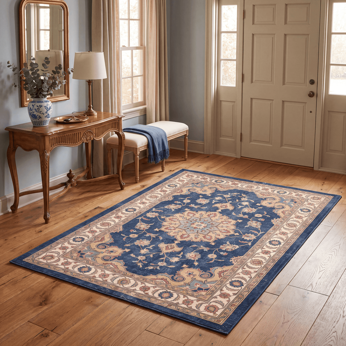 Seatown Traditional Distressed Medallion Indigo Ivory Madder Red Washable Indoor Outdoor Entryway Rug - RugzellaDigital Print RugRugzellaRugzellaBBB471-RECT-24x47-60x120cmRGZLLA140251Rectangle2' x 3'11" (60x120 cm)RECTANGLE | Seatown rectangle entryway