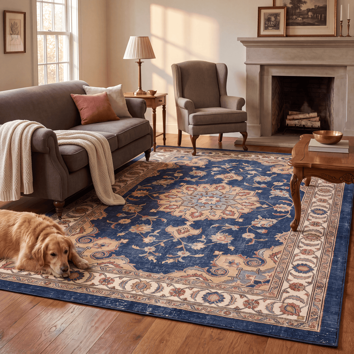 Seatown Traditional Distressed Medallion Indigo Ivory Madder Red Washable Indoor Outdoor Entryway Rug - RugzellaDigital Print RugRugzellaRugzellaBBB471-RECT-24x47-60x120cmRGZLLA140251Rectangle2' x 3'11" (60x120 cm)RECTANGLE | Seatown rectangle livingroom