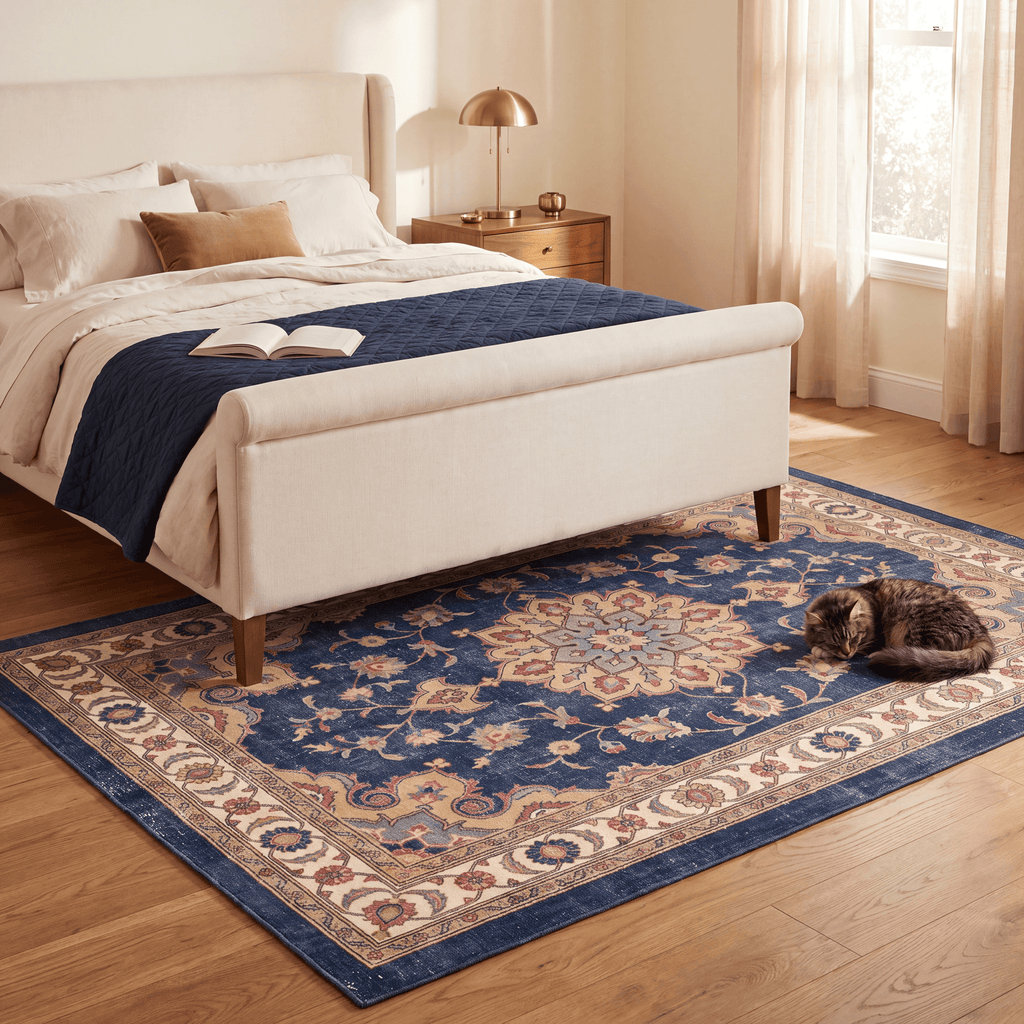 Seatown Traditional Distressed Medallion Indigo Ivory Madder Red Washable Indoor Outdoor Entryway Rug - RugzellaDigital Print RugRugzellaRugzellaBBB471-RECT-24x47-60x120cmRGZLLA140251Rectangle2' x 3'11" (60x120 cm)RECTANGLE | Seatown rectangle bedroom