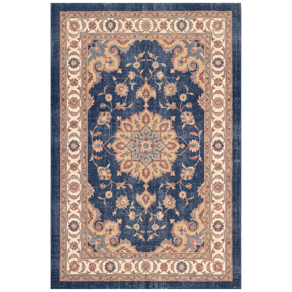 Seatown Traditional Distressed Medallion Indigo Ivory Madder Red Washable Indoor Outdoor Entryway Rug - RugzellaDigital Print RugRugzellaRugzellaBBB471-RECT-24x47-60x120cmRGZLLA140251Rectangle2' x 3'11" (60x120 cm)RECTANGLE | HERO | Seatown rectangle