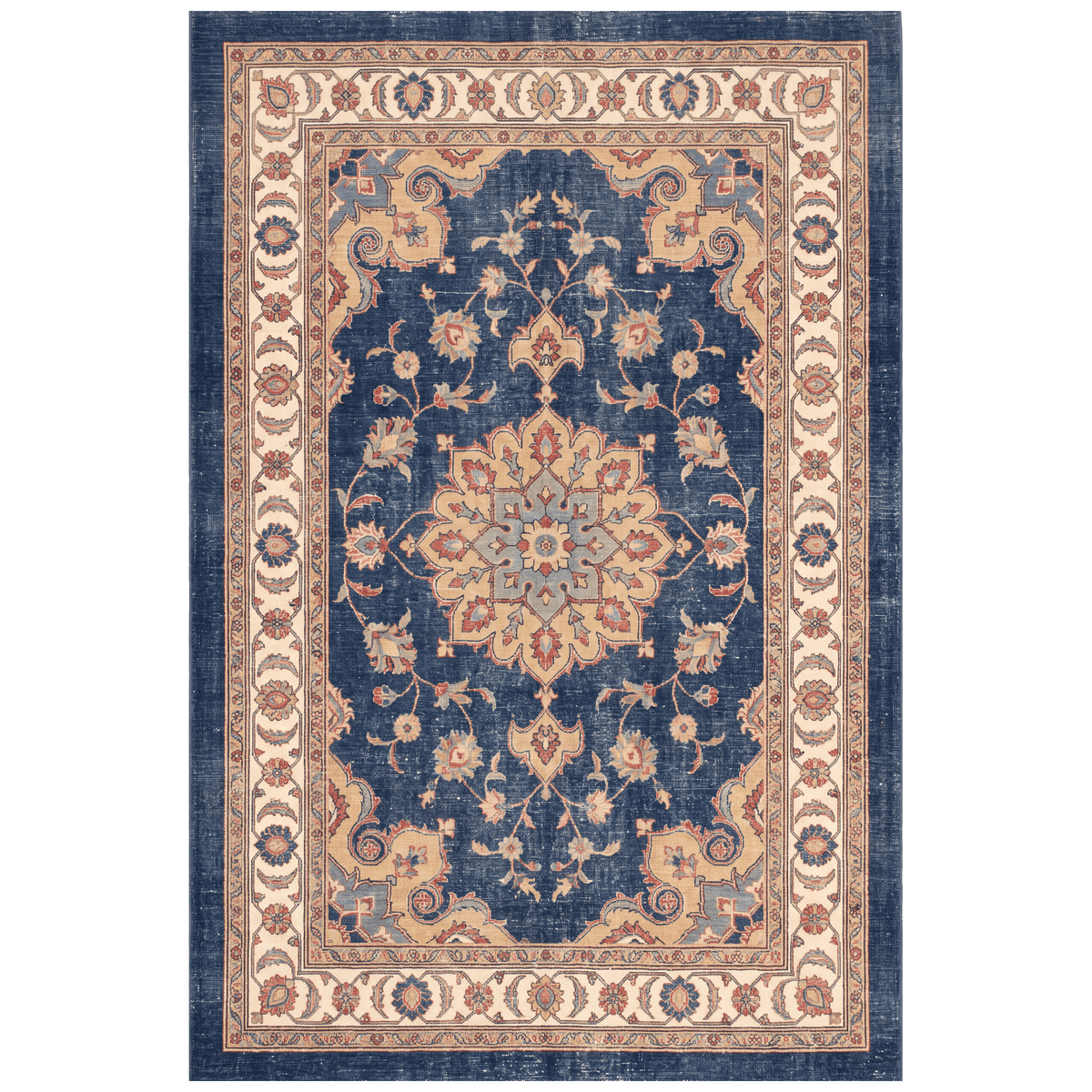 Seatown Traditional Distressed Medallion Indigo Ivory Madder Red Washable Indoor Outdoor Entryway Rug - RugzellaDigital Print RugRugzellaRugzellaBBB471-RECT-24x47-60x120cmRGZLLA140251Rectangle2' x 3'11" (60x120 cm)RECTANGLE | HERO | Seatown rectangle