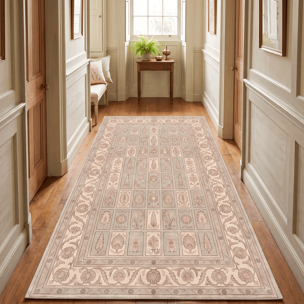 Solstice2 Traditional Oriental Style Medallion Sage Ivory Rose Washable Indoor Outdoor Rug - RugzellaDigital Print RugRugzellaRugzellaBBB374-RECT-24x47-60x120cmRGZLLA108426Rectangle2' x 3'11" (60x120 cm)RUNNER | Solstice2 runner hallway