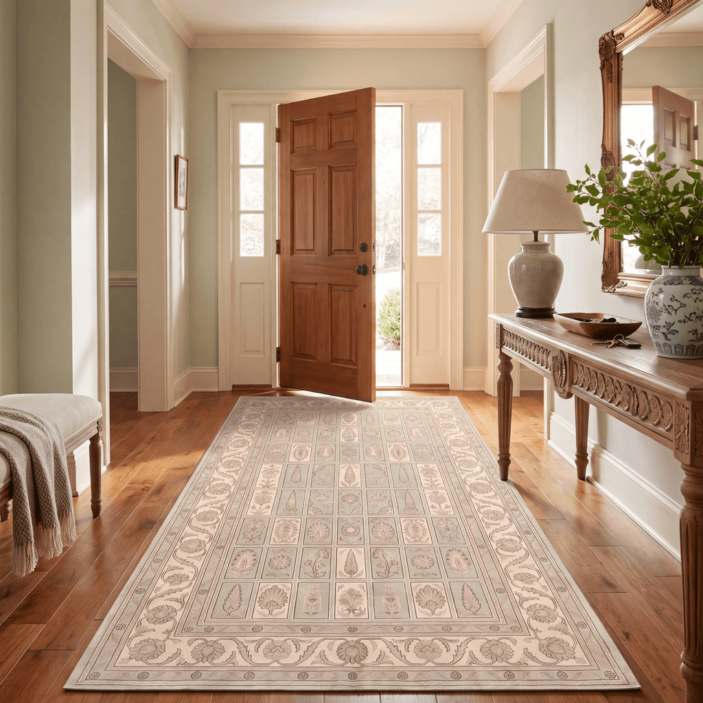 Solstice2 Traditional Oriental Style Medallion Sage Ivory Rose Washable Indoor Outdoor Rug - RugzellaDigital Print RugRugzellaRugzellaBBB374-RECT-24x47-60x120cmRGZLLA108426Rectangle2' x 3'11" (60x120 cm)RUNNER | Solstice2 runner entryway