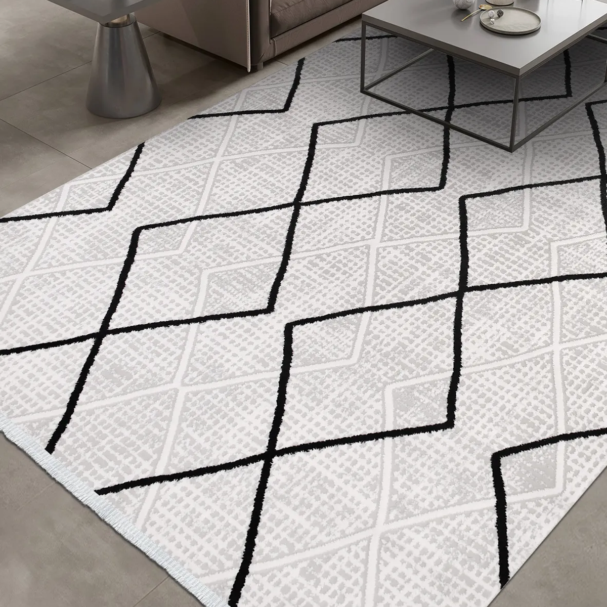 SHARED | Coppice Cream Black Moroccan Style Diamond Trellis Machine W photo 1