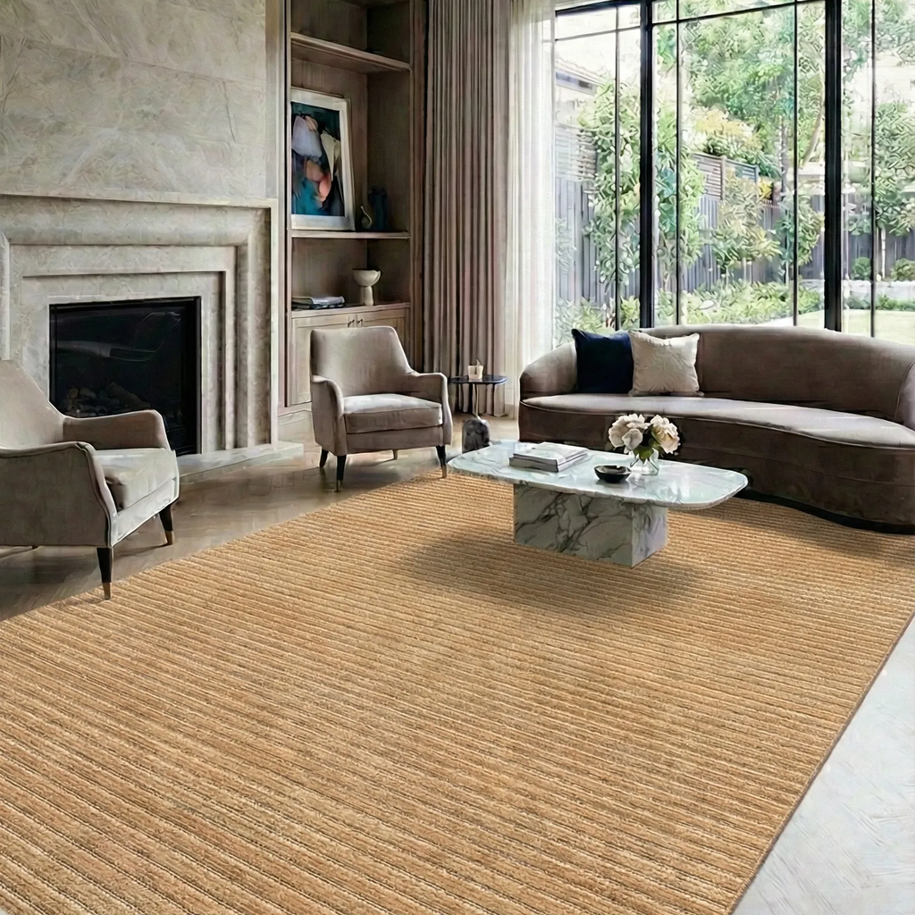 SHARED | Nutmeg Camel Striped Modern Machine Woven Living Room Bedroo photo 1