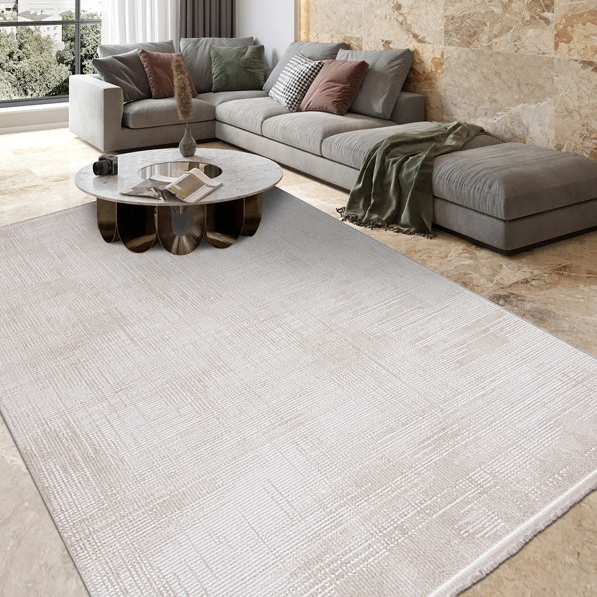 SHARED | Ravine Cream Abstract Modern Machine Woven Living Room Bedro photo 1