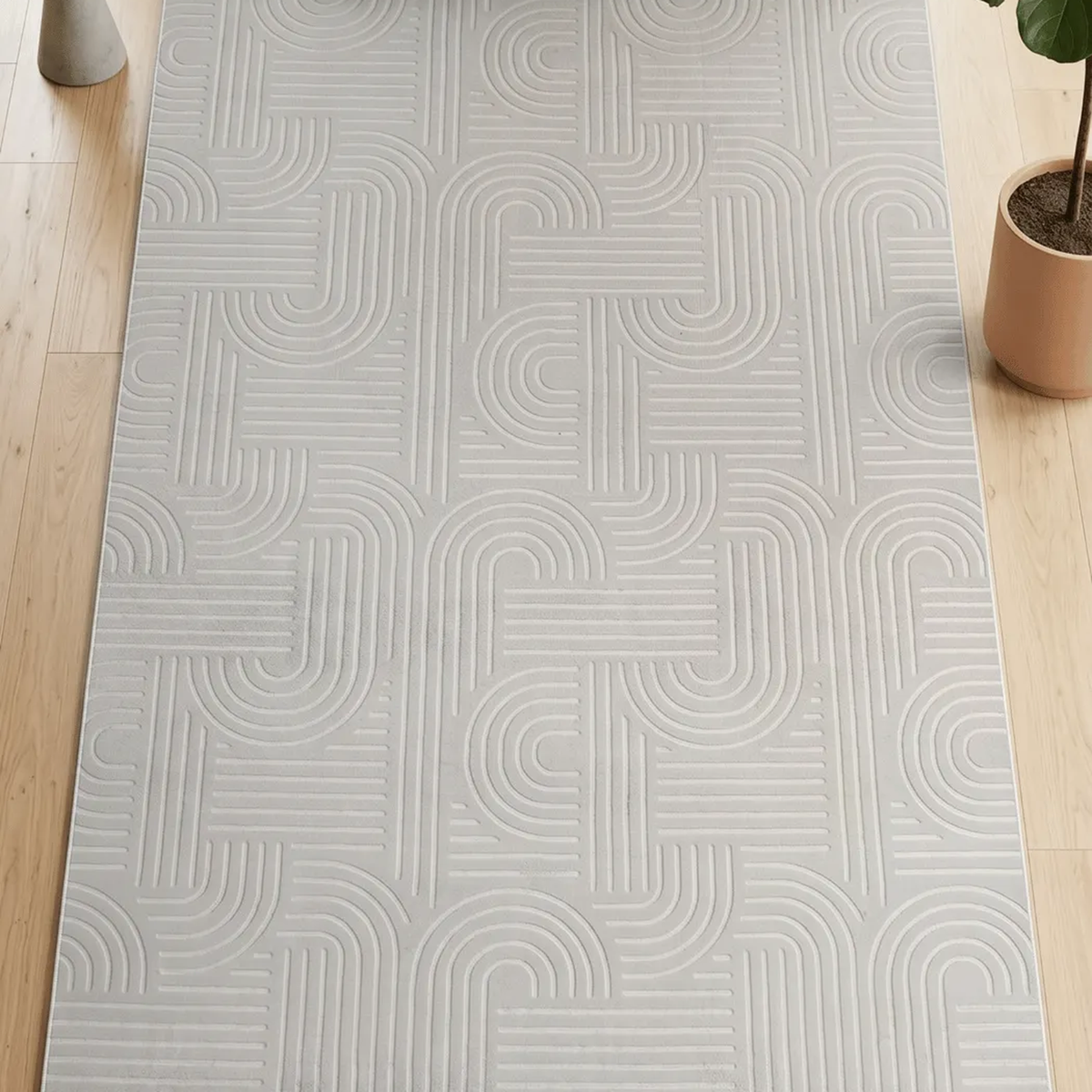 SHARED | Hoarfrost Light Grey Modern Geometric Carved High-Low Machin photo 1