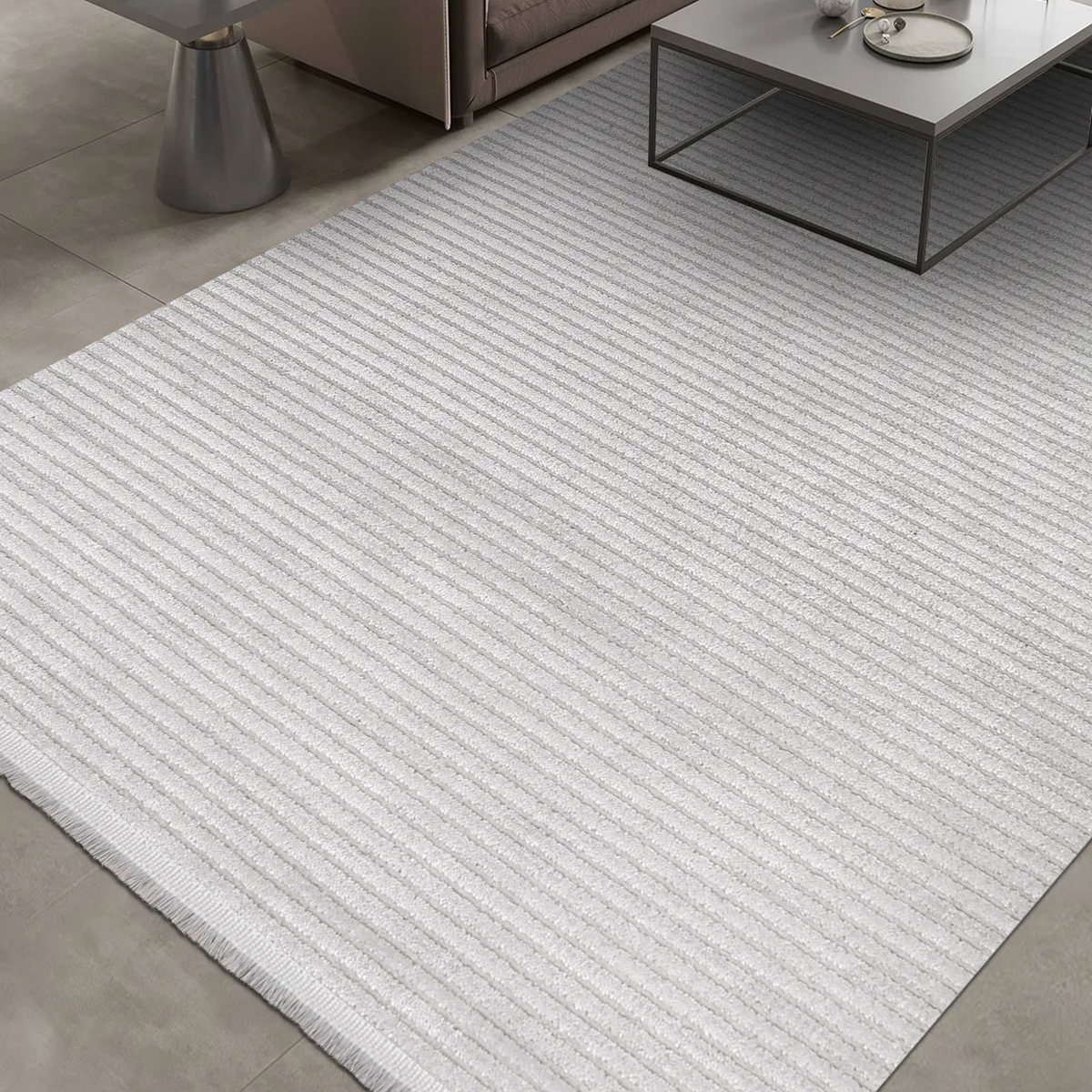 SHARED | Patara Light Grey Modern Striped Machine Woven Living Room B photo 1
