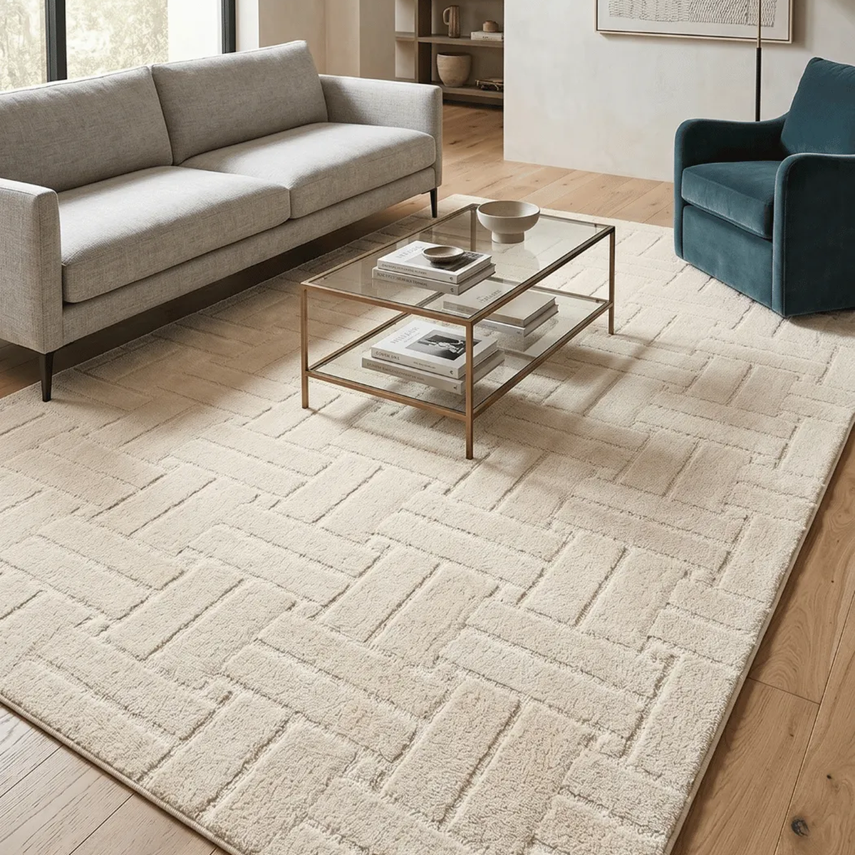 SHARED | Sirocco Cream Geometric Modern Machine Woven Textured Living photo 1