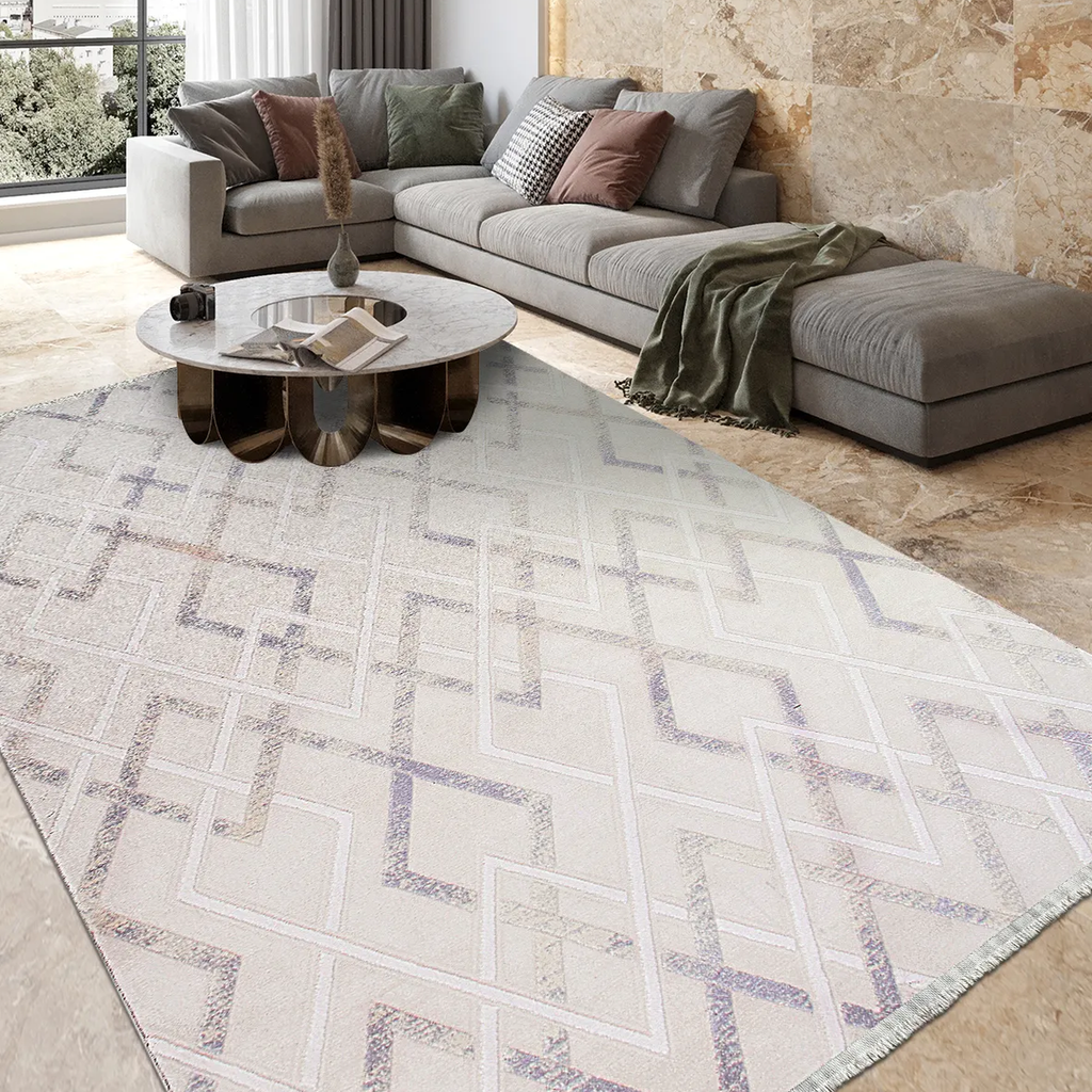 SHARED | Pinnacle Cream Lilac Geometric Modern Machine Woven Living R photo 1