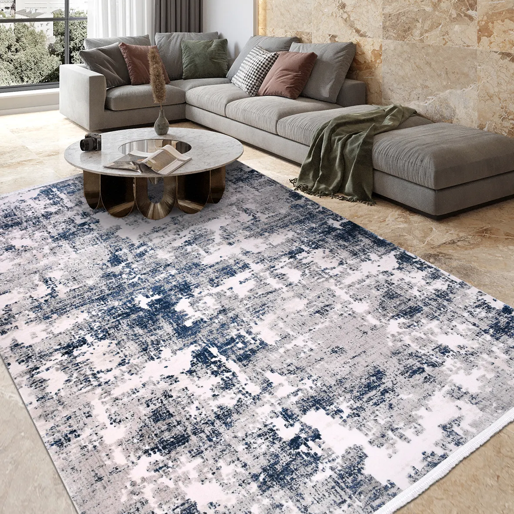 SHARED | Outcrop Navy Cream Abstract Modern Machine Woven Living Room photo 1