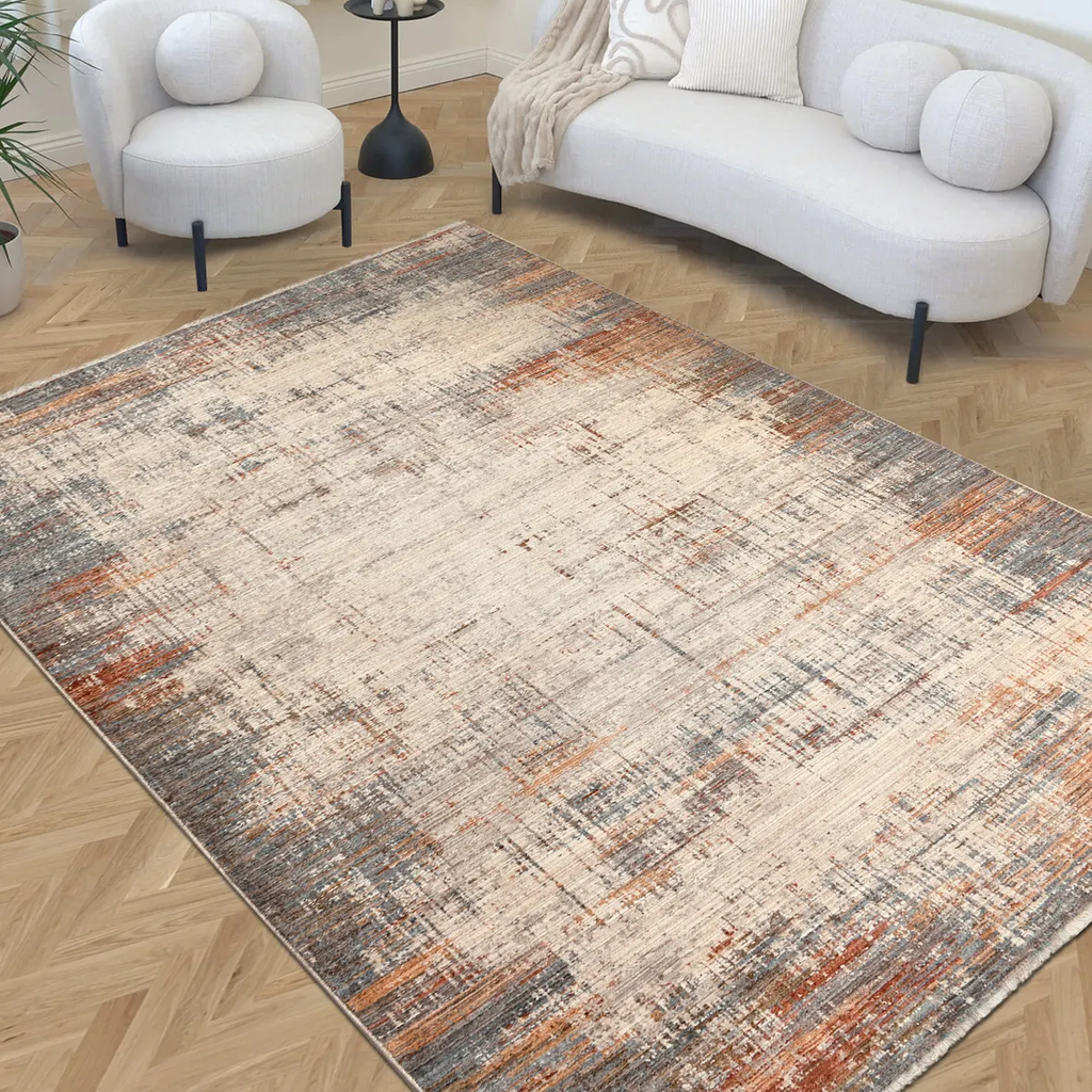 SHARED | Vervain Modern Abstract Machine Woven Beige Grey Rust Living photo 1