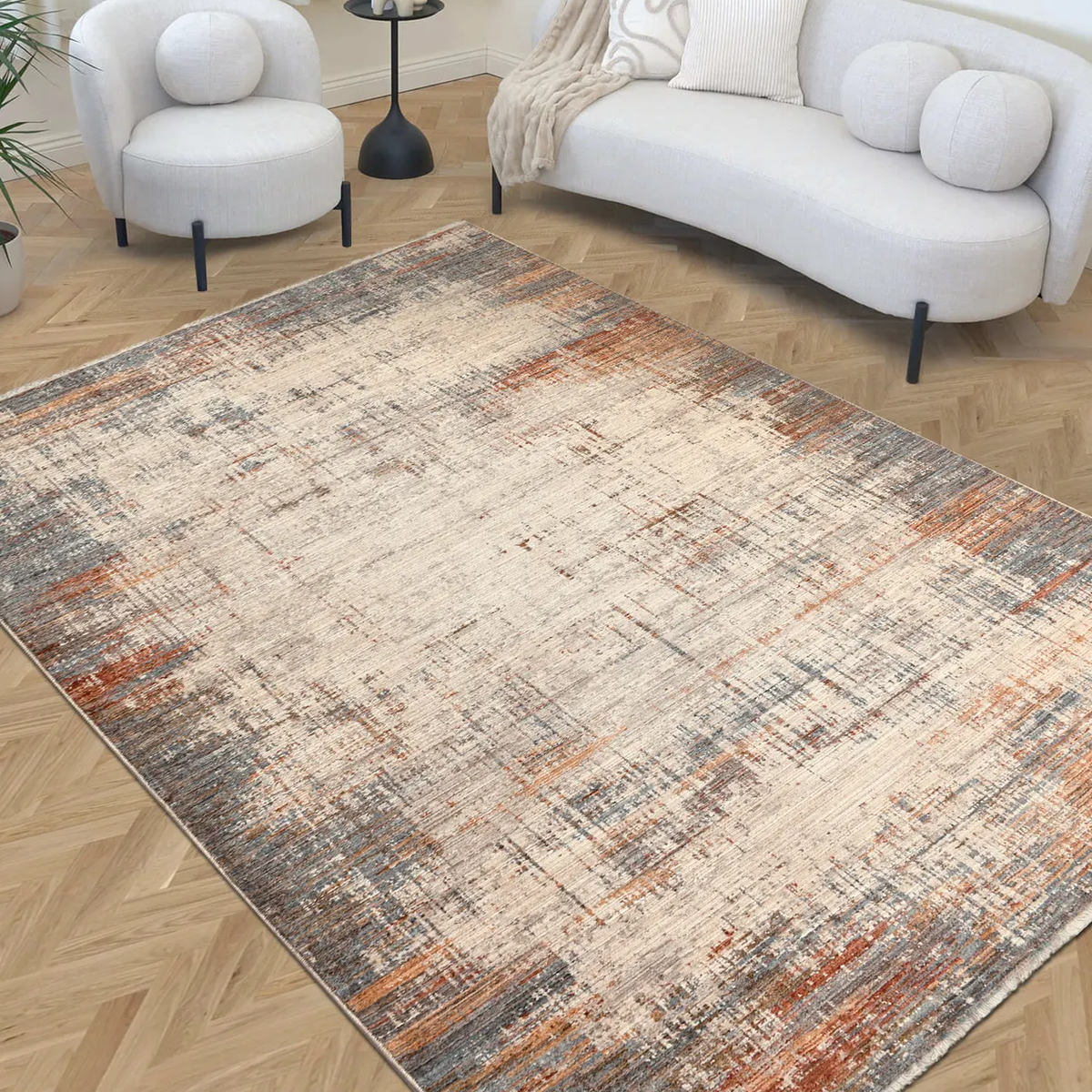 SHARED | Vervain Modern Abstract Machine Woven Beige Grey Rust Living photo 1