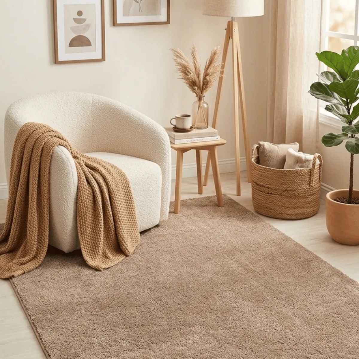 SHARED | Thaw Taupe Solid Modern Plush Machine Woven Living Room Bedr photo 1