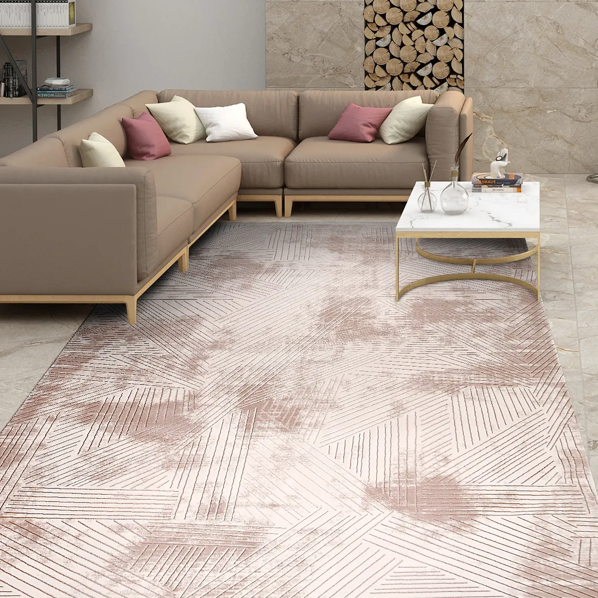 SHARED | Cornice Blush Pink Cream Geometric Modern Machine Woven Livi photo 1