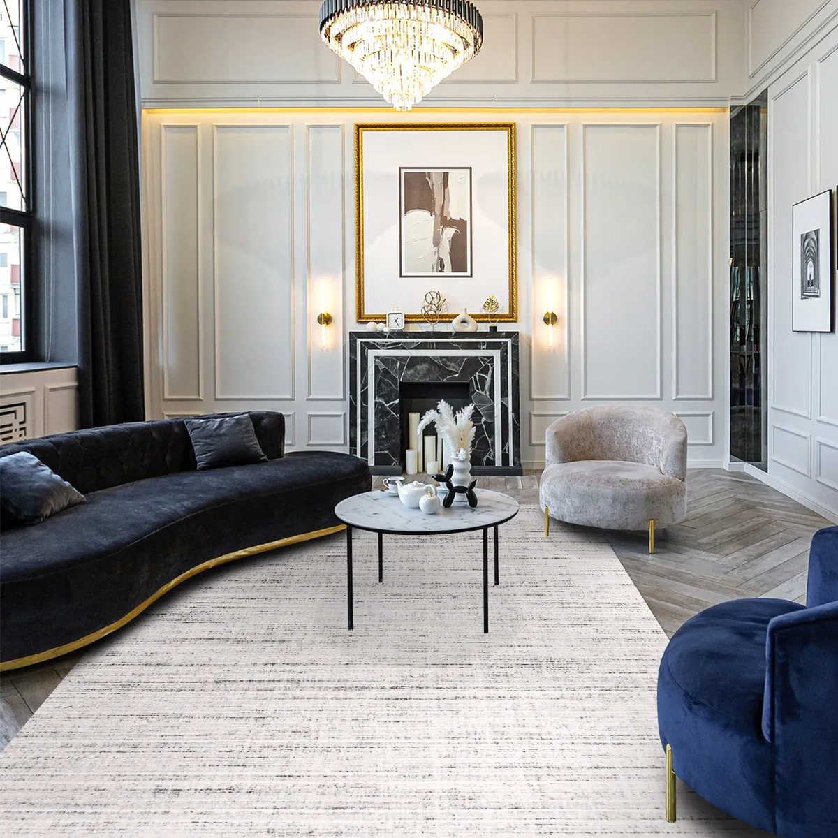 SHARED | Saffron Ivory Grey Striped Modern Machine Woven Living Room  photo 1
