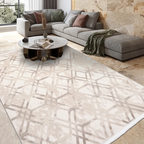 SHARED | Oasis Cream Beige Geometric Diamond Lattice Modern Machine W photo 1