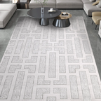 SHARED | Bourne Cream Grey Geometric Maze Modern Machine Woven Living photo 1