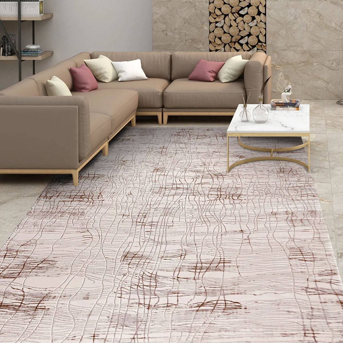 SHARED | Dovecote Cream Blush Abstract Modern Machine Woven Living Ro photo 1