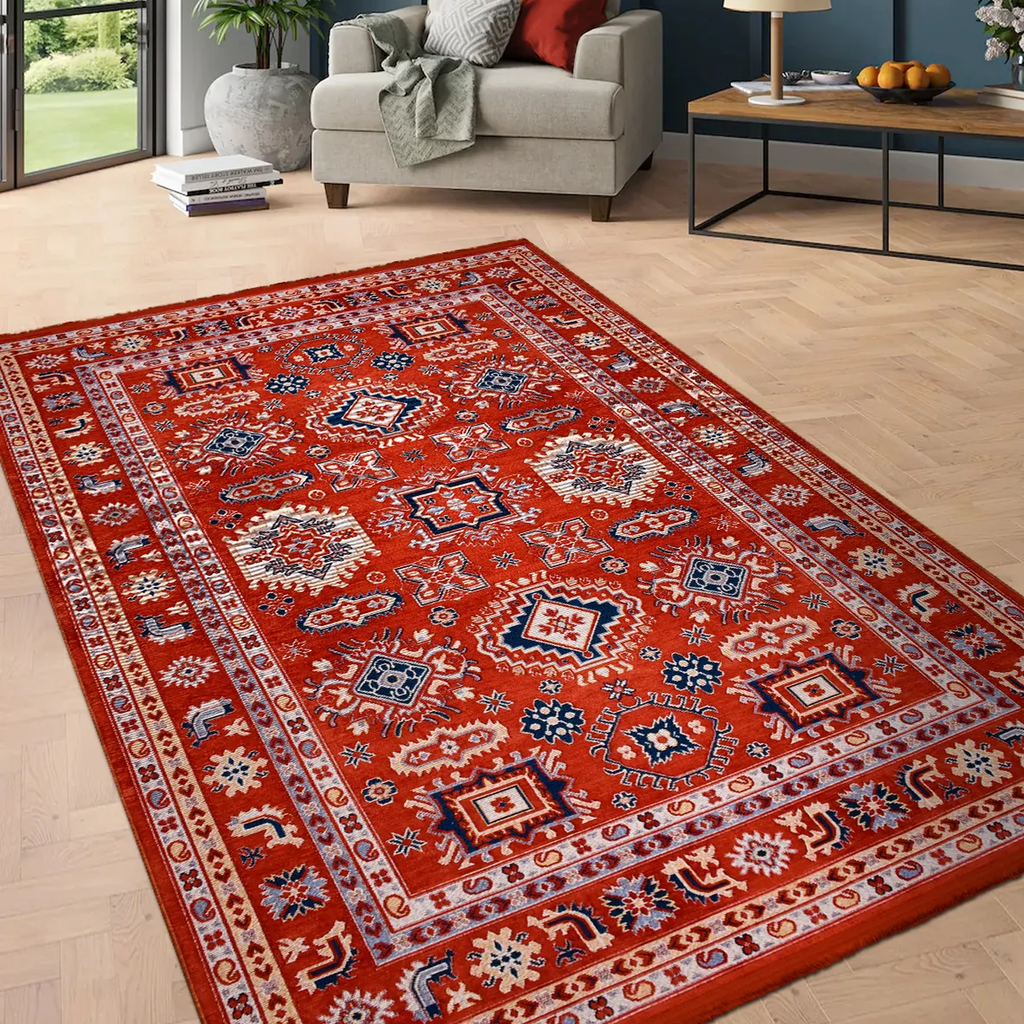 SHARED | Drizzle Red Navy Cream Persian Style Traditional Machine Wov photo 1