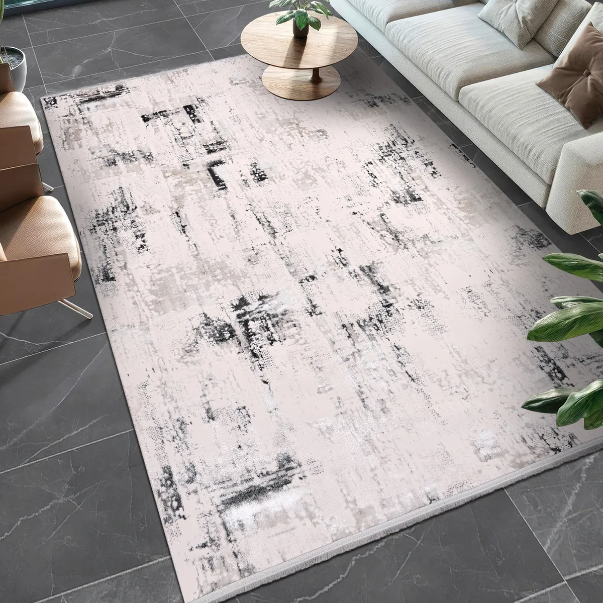 SHARED | Apricot Cream Grey Abstract Modern Machine Woven Living Room photo 1