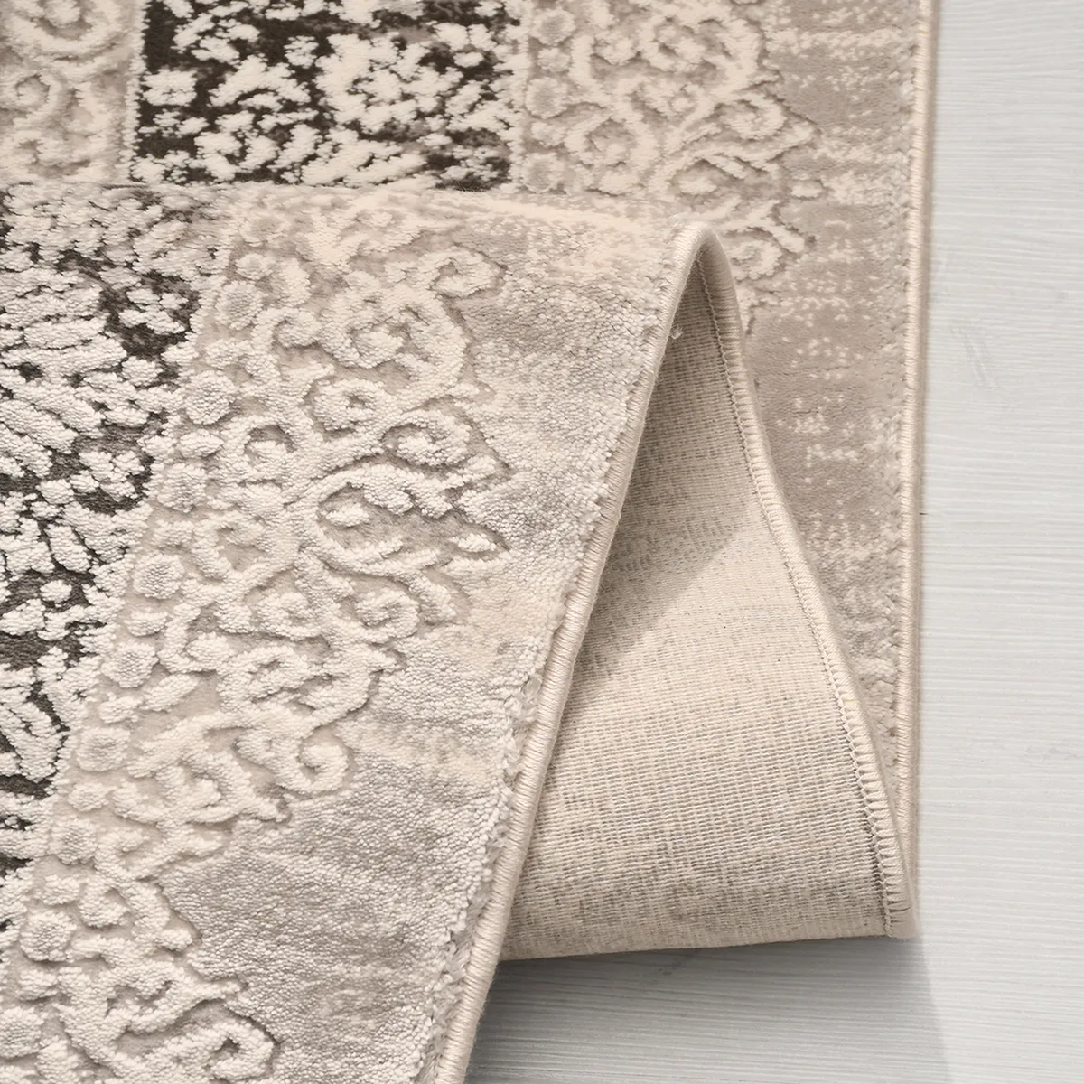 SHARED | Arbour Cream Taupe Distressed Damask Machine Woven Transitio photo 1